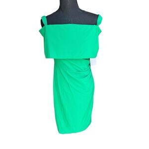 Marina Off Shoulder Sheath Dress Women's 6 Green Hook Back Zip Closure